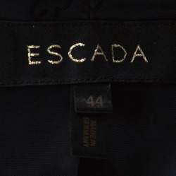 Escada Navy Blue Knit Polka Square Pattern Contrast Trim Jacket XL 