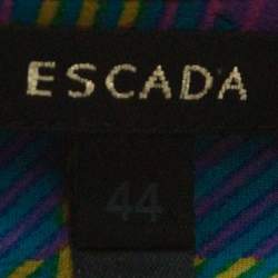 Escada Multicolor Plaid Print Silk Ruffle Detail Button Front Shirt XL