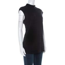 Pre Owned Escada Black Knit High Neck Sleeveless Top L