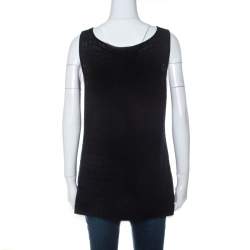 Pre Owned Escada Black Perforated Knit Wool Tank Top L