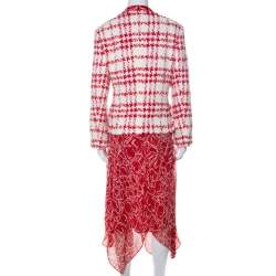 Escada Red and White Printed Silk and Boucle Three Piece Skirt Suit XL