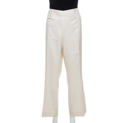 Escada Off White Virgin Wool Wide Leg Trousers XL
