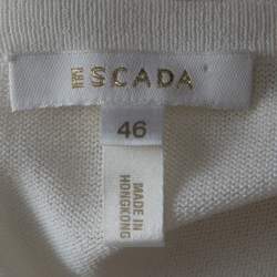 Pre Owned Escada Off White Knit Embellished Hemline Detail Cardigan XL