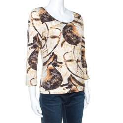 Escada Beige Jersey Saddle Print Long Sleeves Top M
