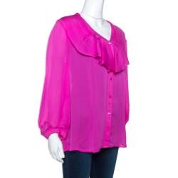 Escada Pink Silk Ruffle Detail Blouse L