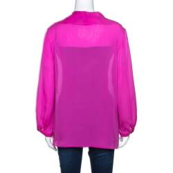 Escada Pink Silk Ruffle Detail Blouse L