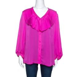 Escada Pink Silk Ruffle Detail Blouse L