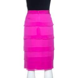 Pre Owned Escada Fuschia Pink Silk Tiered Skirt L