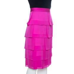 Pre Owned Escada Fuschia Pink Silk Tiered Skirt L