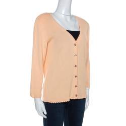Escada Peach Rib Knit Padded Shoulder Button Front Cardigan M