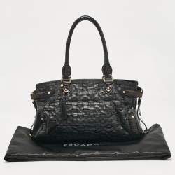 Escada Black Woven Leather Horizontal Margaretha Tote