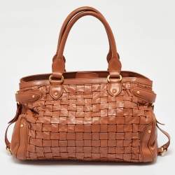 Pre Owned Escada Brown Woven Leather Horizontal Margaretha Tote