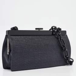 Pre Owned Escada Navy Blue Raffia Frame Chain Shoulder Bag