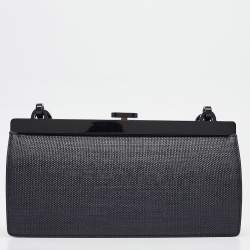 Pre Owned Escada Navy Blue Raffia Frame Chain Shoulder Bag