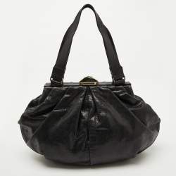 Pre Owned Escada Black Leather Frame Satchel