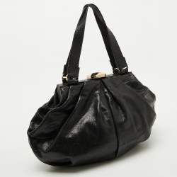 Pre Owned Escada Black Leather Frame Satchel