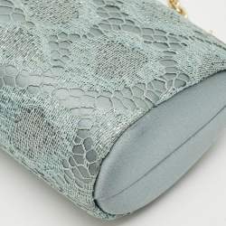 Escada Metallic Green Lace and Satin Tube Chain Clutch