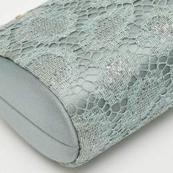 Escada Metallic Green Lace and Satin Tube Chain Clutch