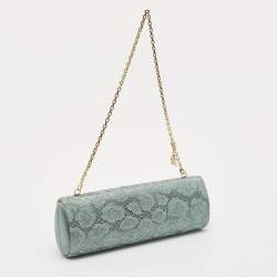 Escada Metallic Green Lace and Satin Tube Chain Clutch