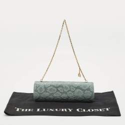 Escada Metallic Green Lace and Satin Tube Chain Clutch