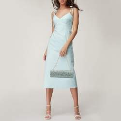 Escada Metallic Green Lace and Satin Tube Chain Clutch