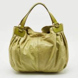 Escada Lime Green Leather Front Pocket Hobo