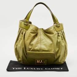 Escada Lime Green Leather Front Pocket Hobo