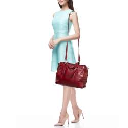 Escada Red Leather and Suede Zip Tote