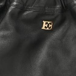 Pre Owned Escada Black Leather Chain Logo Hobo