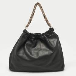 Pre Owned Escada Black Leather Chain Logo Hobo
