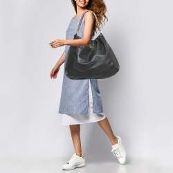 Pre Owned Escada Black Leather Chain Logo Hobo