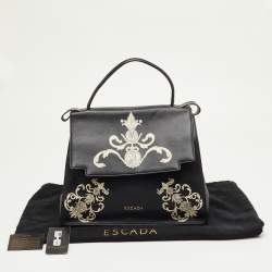 Pre Owned حقيبة يد علوية إسكادا طباعة باروك أنيقة جلد أسود