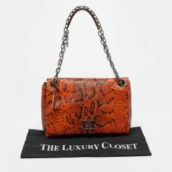 مملوكة مسبقًا حقيبة كتف اسكادا قلاب جلد نقش بايثون برتقالي / أسود