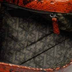 مملوكة مسبقًا حقيبة كتف اسكادا قلاب جلد نقش بايثون برتقالي / أسود