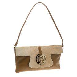 Pre Owned Escada Brown/Beige Leather and Calfhair Shoulder Bag