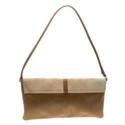 Pre Owned Escada Brown/Beige Leather and Calfhair Shoulder Bag