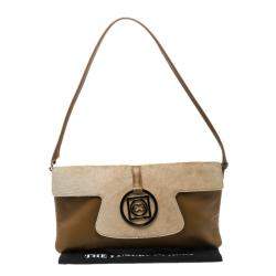 Pre Owned Escada Brown/Beige Leather and Calfhair Shoulder Bag