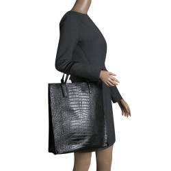 Pre Owned Escada Black Croc Embossed Leather Shopper Tote