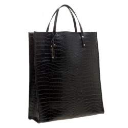 Pre Owned Escada Black Croc Embossed Leather Shopper Tote