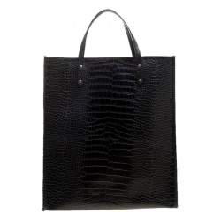 Pre Owned Escada Black Croc Embossed Leather Shopper Tote