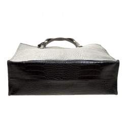 Pre Owned Escada Black Croc Embossed Leather Shopper Tote