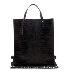 Pre Owned Escada Black Croc Embossed Leather Shopper Tote