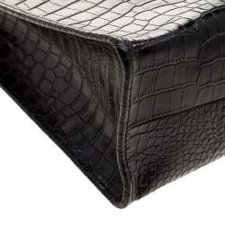 Pre Owned Escada Black Croc Embossed Leather Shopper Tote