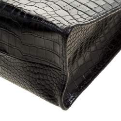 Pre Owned Escada Black Croc Embossed Leather Shopper Tote