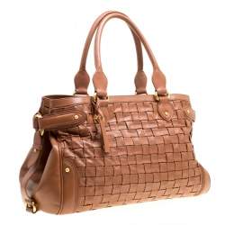 Pre Owned Escada Brown Woven Leather Horizontal Margaretha Tote 