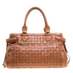 Pre Owned Escada Brown Woven Leather Horizontal Margaretha Tote 