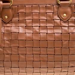 Pre Owned Escada Brown Woven Leather Horizontal Margaretha Tote 