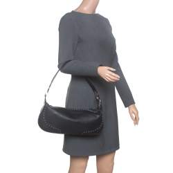 Escada Black Leather Eluna Shoulder Bag