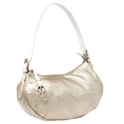 Pre Owned Escada Gold/White Leather Beaded Shoulder Bag