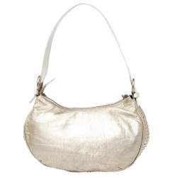 Pre Owned Escada Gold/White Leather Beaded Shoulder Bag